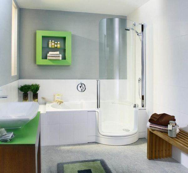 design barnvänlig duschkabin badkar grön vägghylla
