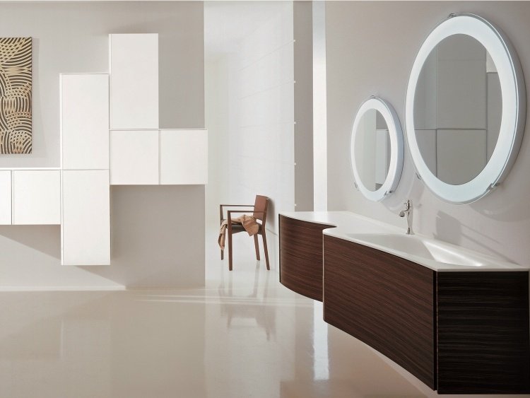 Badrumsmöbler av trä - geometriska - välvda - spegel - cirkel - glans
