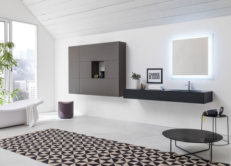 Badrumsspegelbelysning-modern-LED-svart-väggskåp
