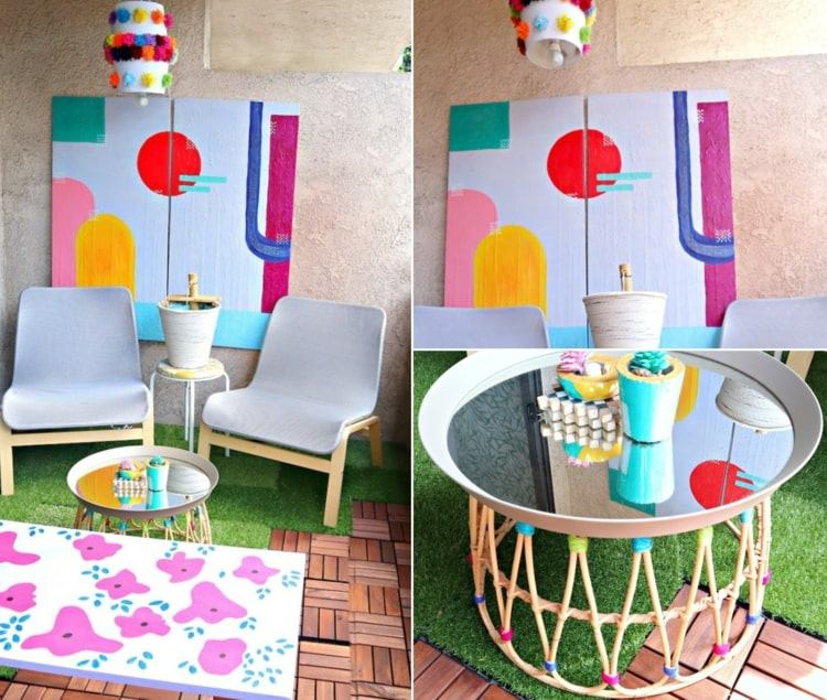 Dekorera balkonglampan med pomponger och bordet med färgad tråd
