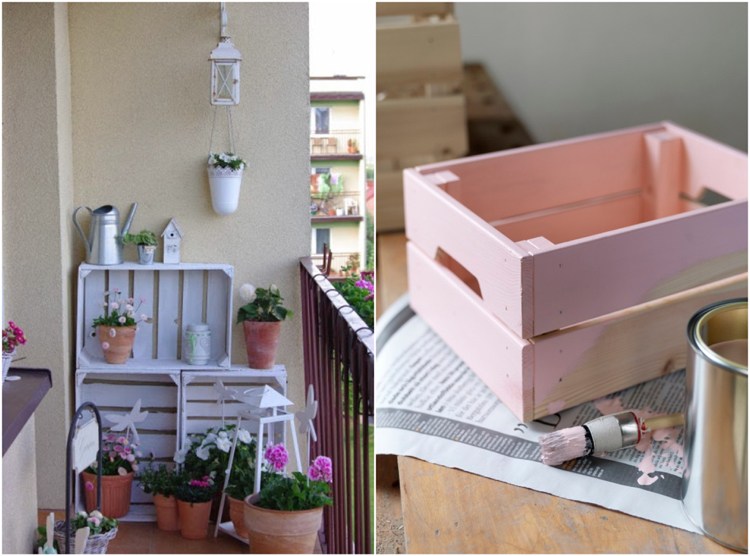 Trälådor vit eller rosa lackerad hyllbalkong