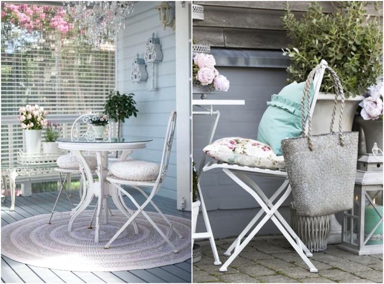 Balkongmöbler metall vit shabby chic look mintrosa dekoration