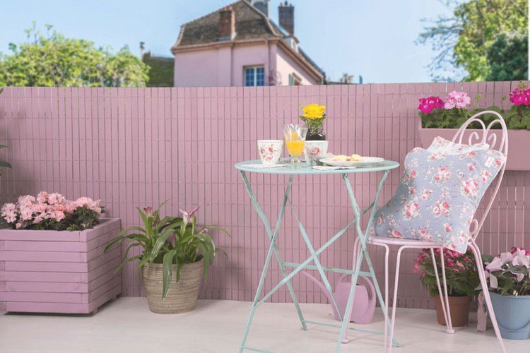 Dekorera balkong shabby chic sekretessskärm rosa myntfärger
