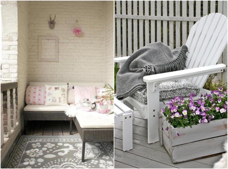 Inredning en balkong Shabby chic look rotting hörnbänk Adirondack fåtölj