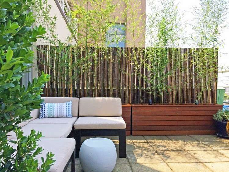 Balkong-sekretess-skärm-trä-bambu-räcke-planter-trä