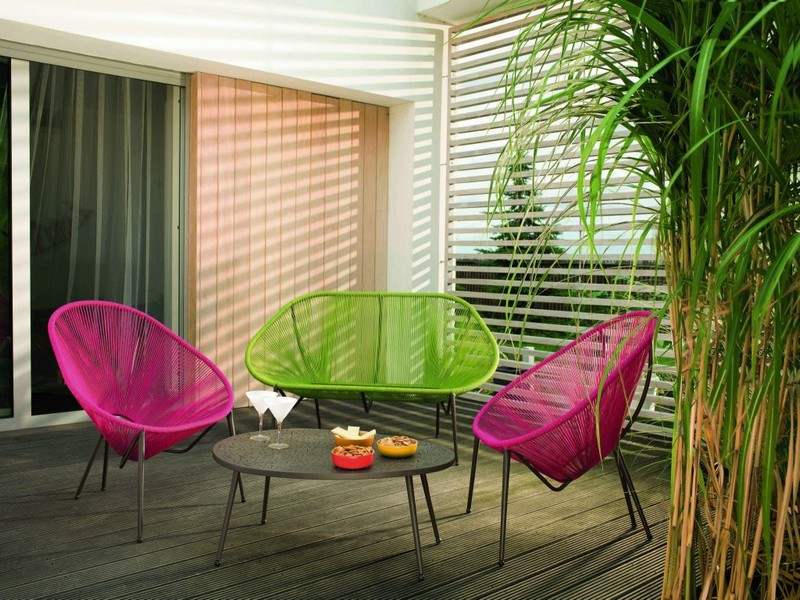 Balkongmöbler för små balkonger grön-rosa-stolar-tvåsitsiga fåtöljer