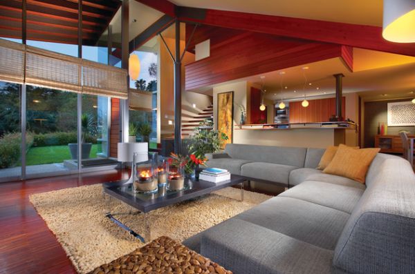 bambu fönster persienner moderna vardagsrum golv till tak fönster