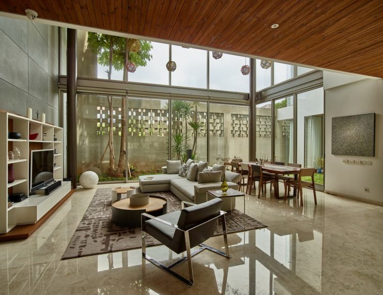 bangkirai trä lyxigt vardagsrum-natursten-golv-interiör-vägg enhet
