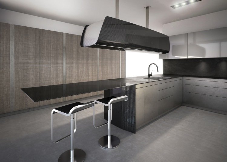 bardisk-kök-idéer-tårta-planering-grå-svart-mörk-rostfritt stål-betong-look