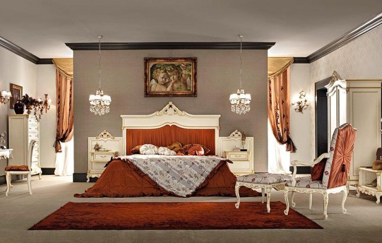 Barock-möbler-orange-sängram-sängbord-vit