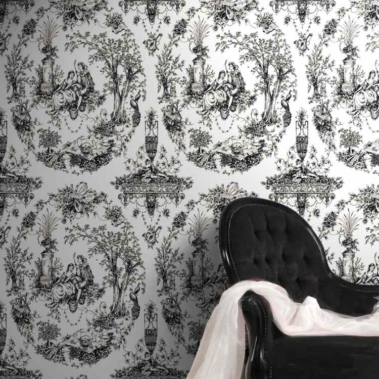 barock-design-marcel-vandrar-tapeter-svart-vit-fåtölj-tuftade klädsel