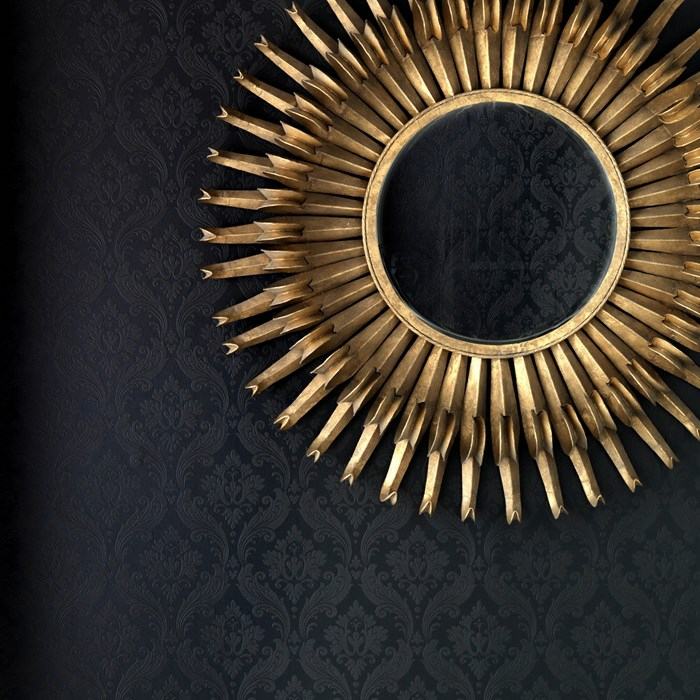 Barock svart guld spegel vardagsrum hem idéer