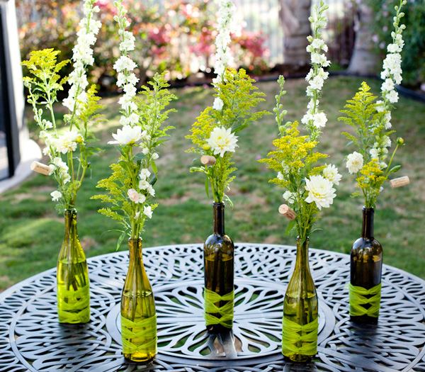 Craft idéer våren bord dekoration idé vinflaskor