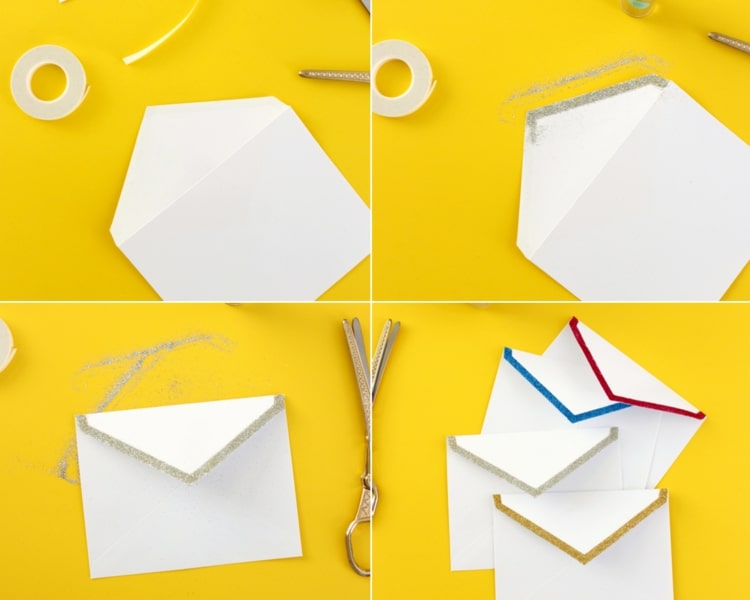 Forma kuvertet med tejp och färgat glitter