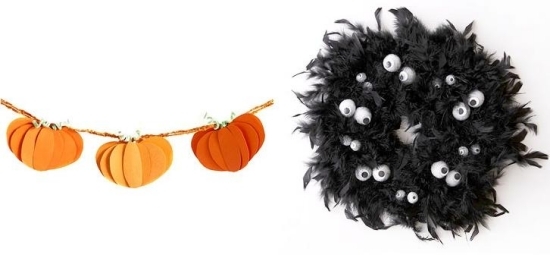 Fjäder boa krans svart-tinker krans-pumpor Halloween smycken