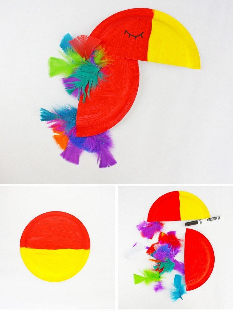 Hantverk för förskolebarn idéer för 5 år papegoja från papperstallrik
