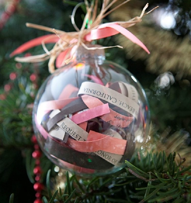 hantverk idéer julränder papper dekoration boll gran träd smycken