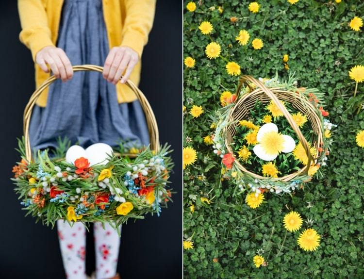 Vårhantverksidéer för vuxna och barn - vacker påskkorg med konstgjorda blommor