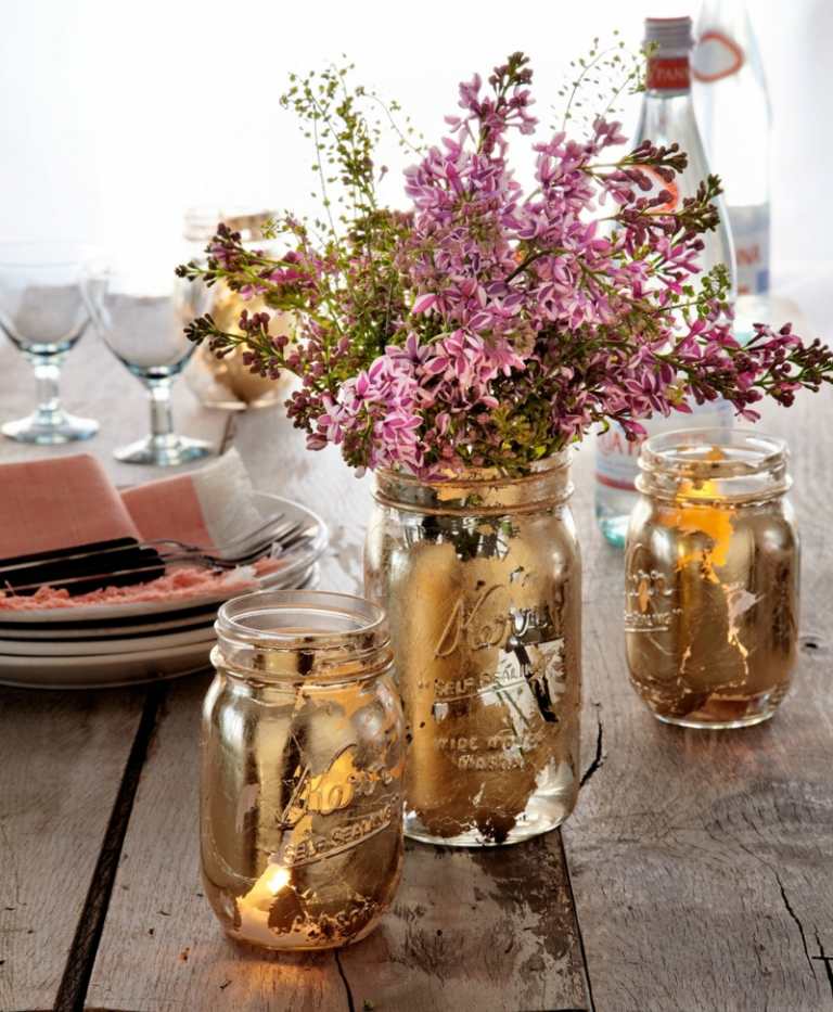 hantverk för vuxna murare burkar vaser guld accenter rosa blommor