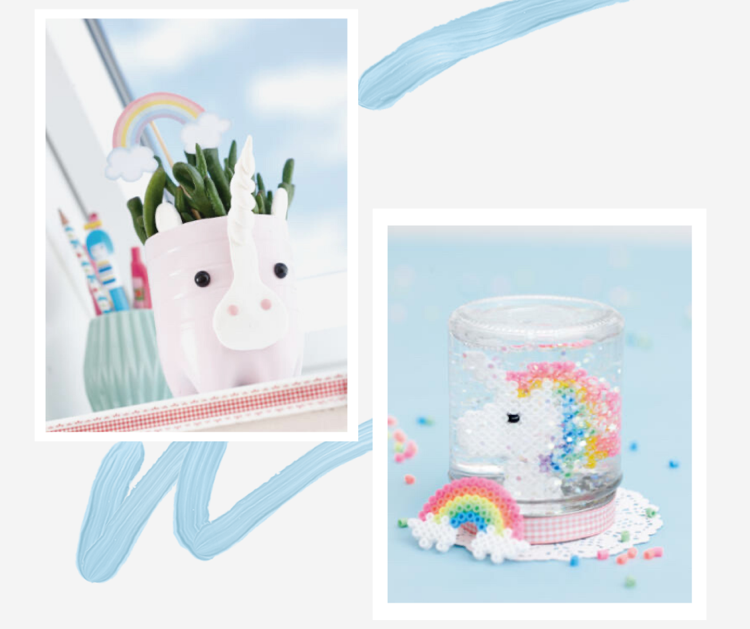 Unicorn blomkruka och glitterglas hantverksidéer för barn