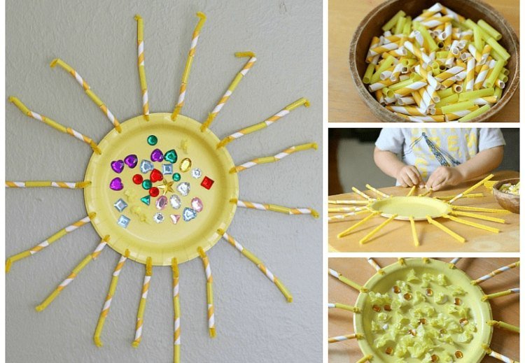 Gör sol av papperstallrikar idéer för 2-åriga barn i spjälsängar