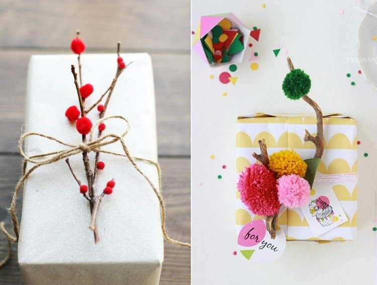 Hantverk med pomponger och grenar för glada eller minimalistiska presentationer
