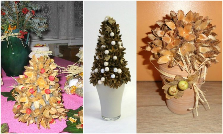 Tinker med dekorativa bord av julgran i beechnuts