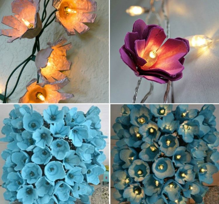 tinker-ägg-kartong-idé-fairy lampor-blommor-blå-rosa