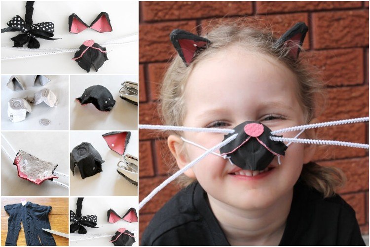 Svart katt karneval mask tinker ur ägg kartong instruktioner