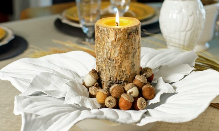 tinker med gipsskål-blad-idé-ljusstake-ekollon-höst