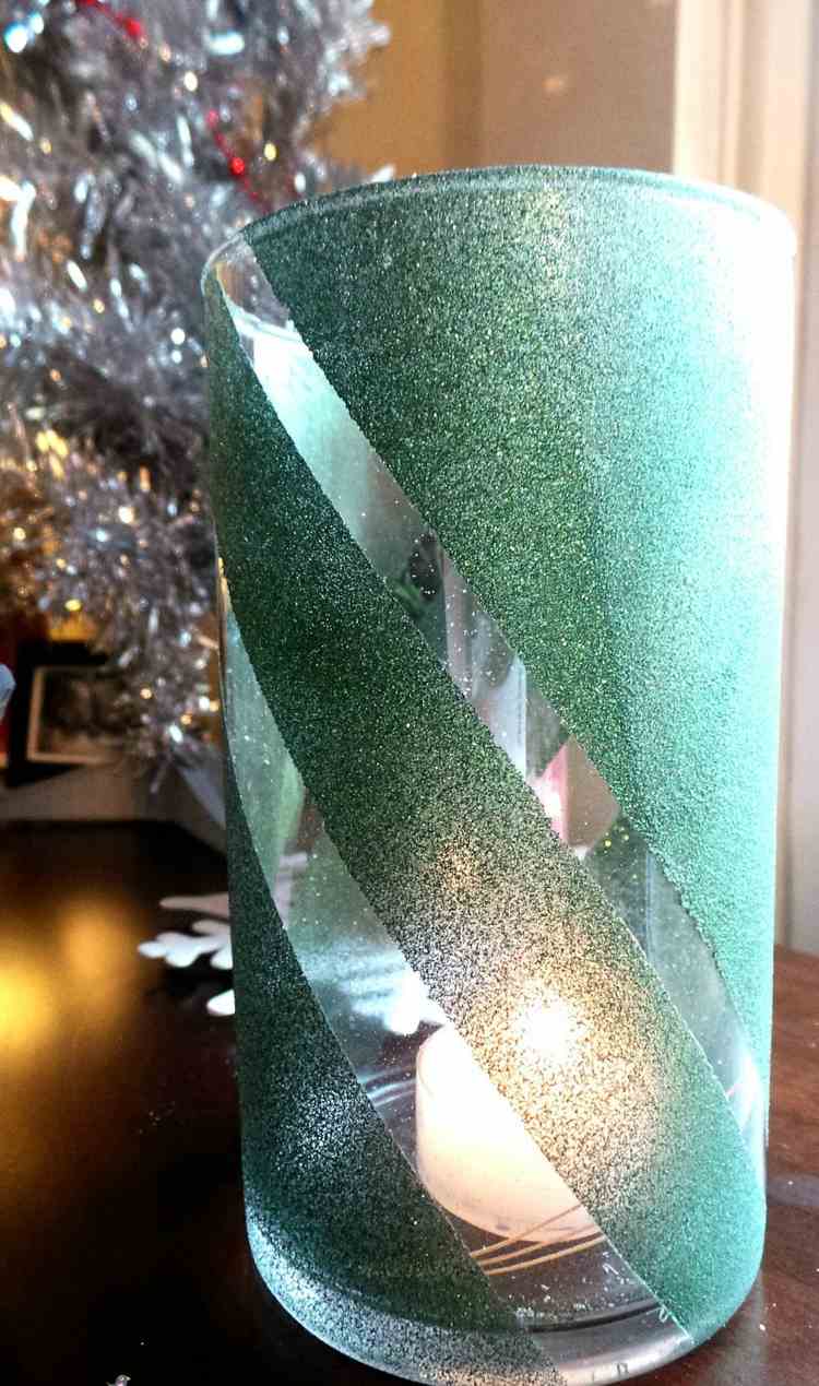 tinker-glitter-glas-lykta-turkos-ränder-värmeljus