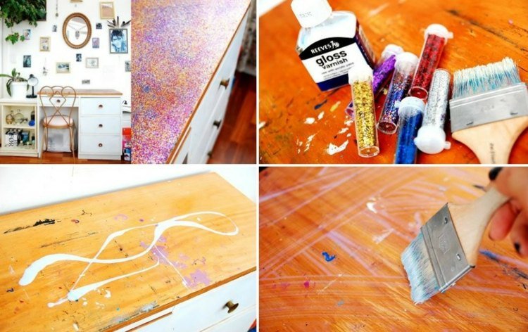 tinker-med-glitter-skrivbord-dekoration-färgglada-lim-måla-lim