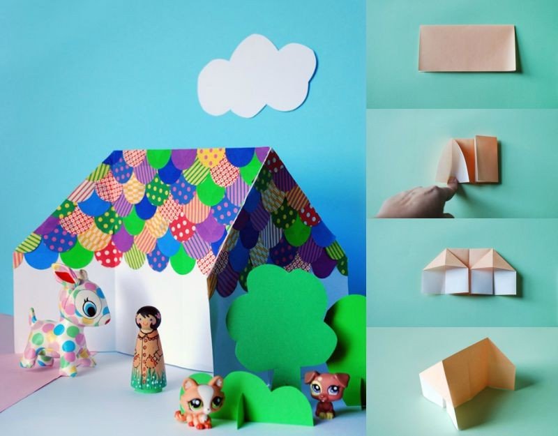 Gör hantverk-barn-origami-papper-dockhus-gör-det-själv