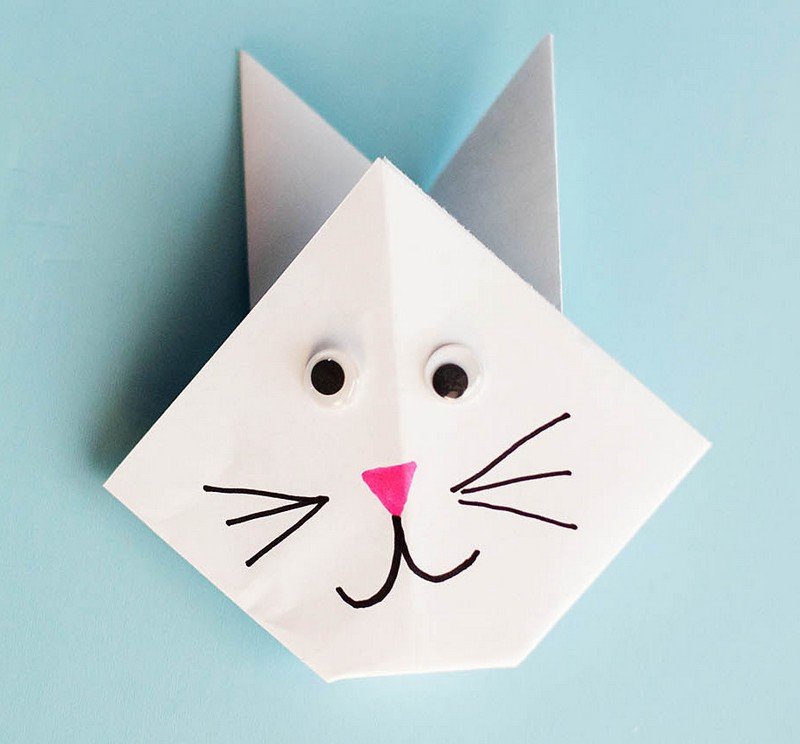 Hantverk-barn-origami-katt-kanin-papper-färg