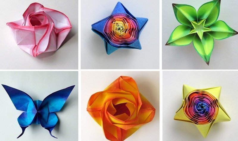 Hantverk-barn-origami-blommor-vikning-målning