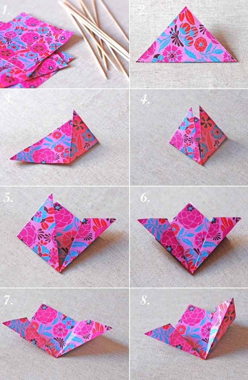 Hantverk-barn-origami-blommor-inslag-papper-färgglada