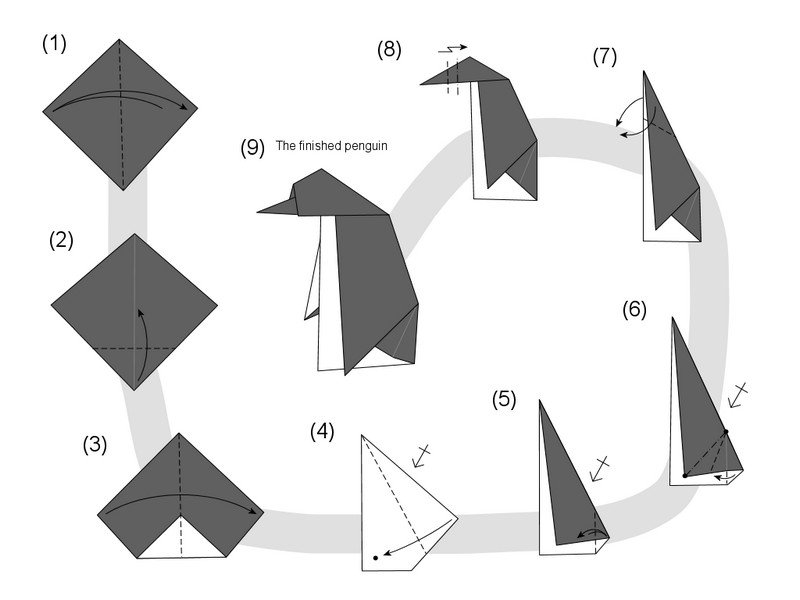 Hantverk-barn-origami-pingviner-idéer-vik-papper
