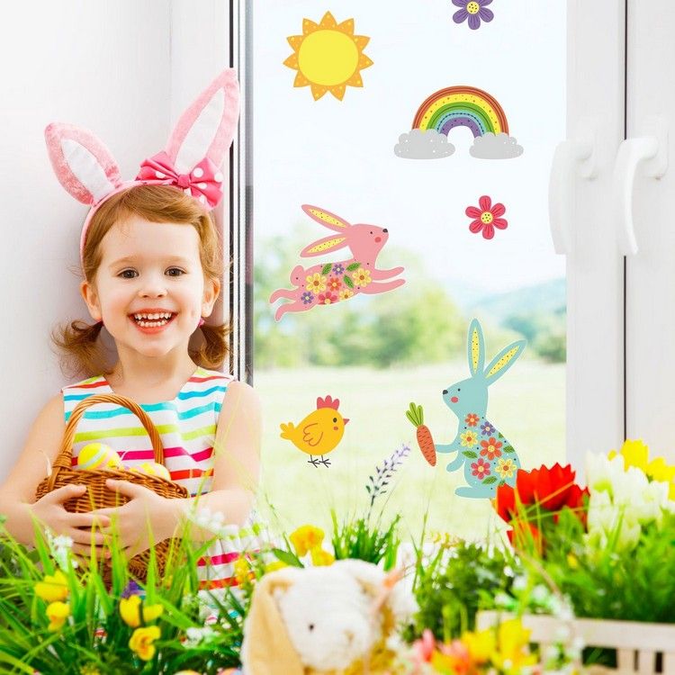 Tinker fönster bilder med barn för vårens regnbåge och sol