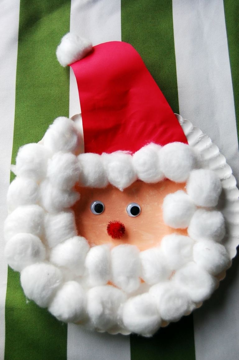 hantverk med barn jultomten pappersplatta vadderande skägg viftande ögon