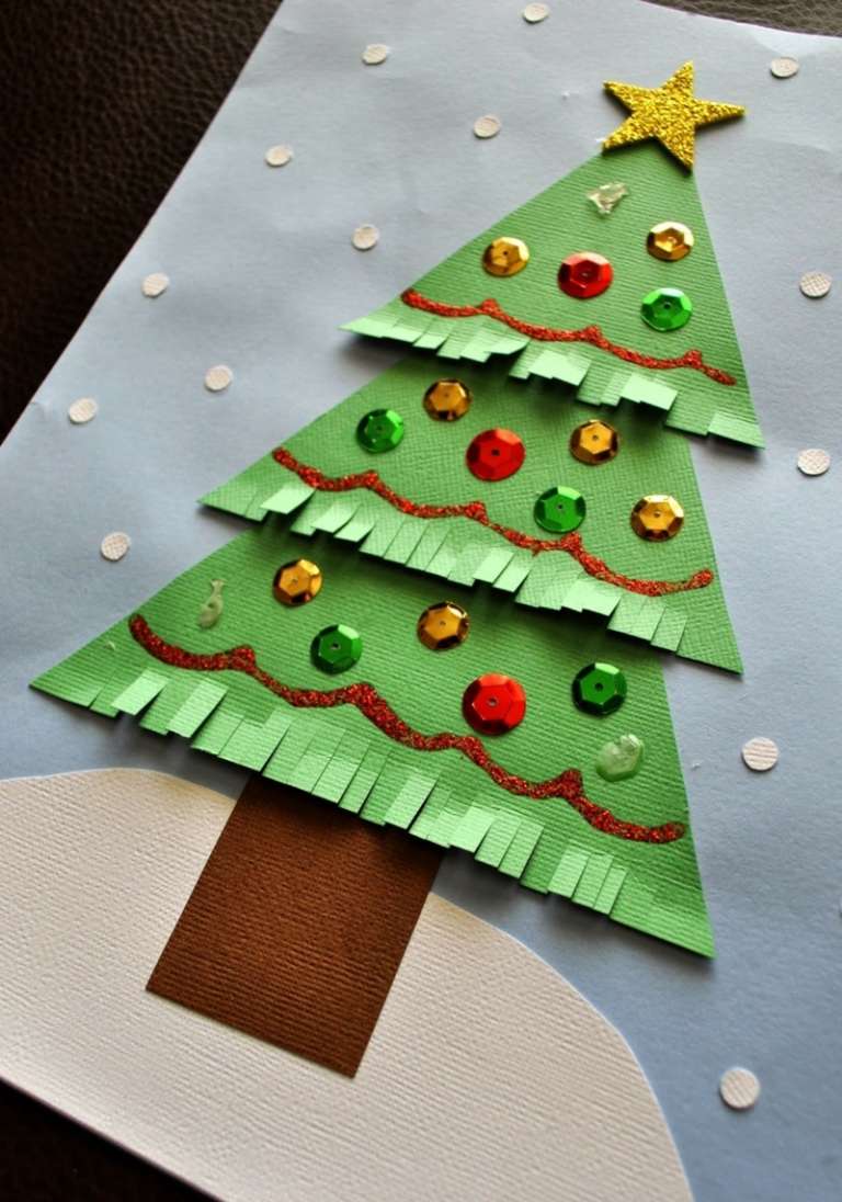Tinker med barn Julgrans paljetter stjärna fransat papper
