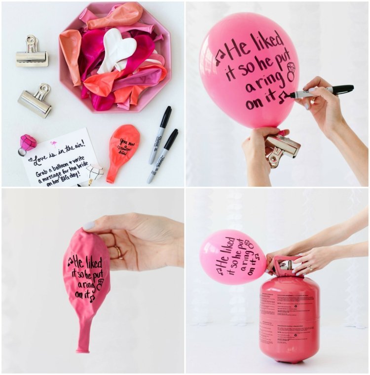Tinkering med ballonger brudfest-dekoration-rosa-helium-bokstäver-svarta markörer