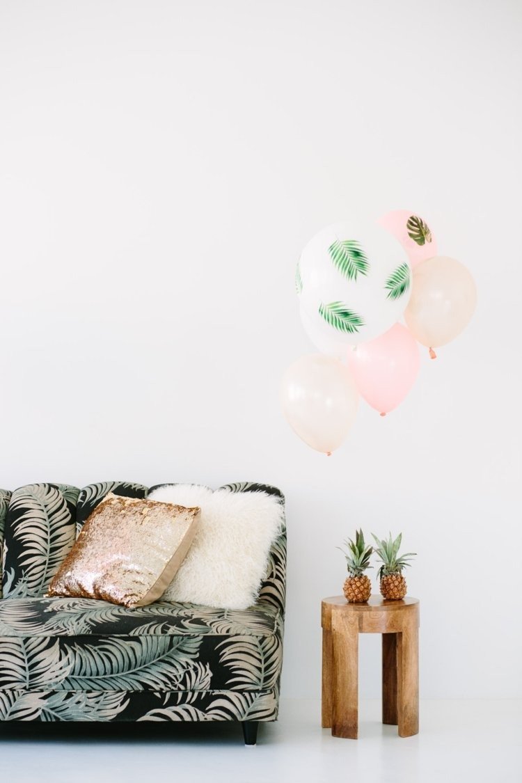 tinker-ballonger-bord-dekoration-decoupage-gröna-blad-ananas-helium