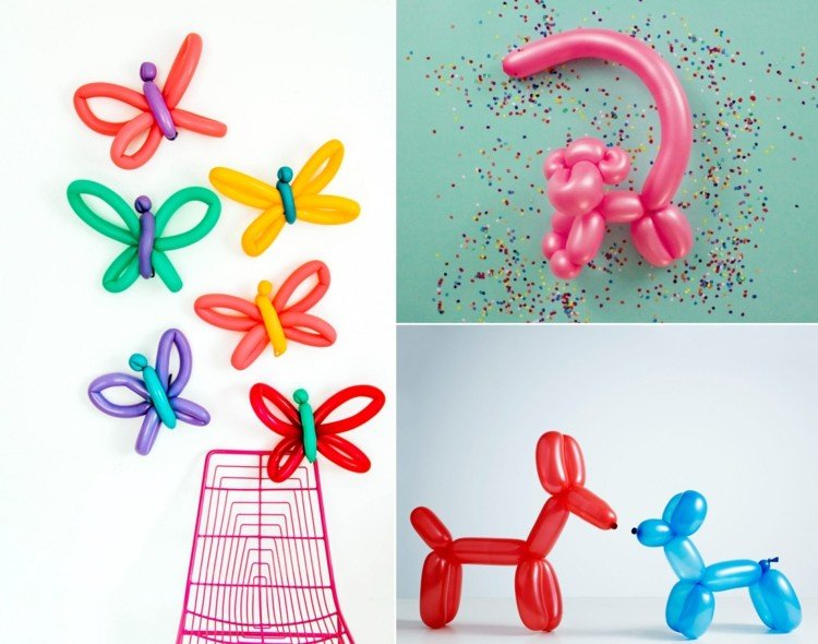 Gör-det-själv-apor, hundar och fjärilar med ballonger för festen