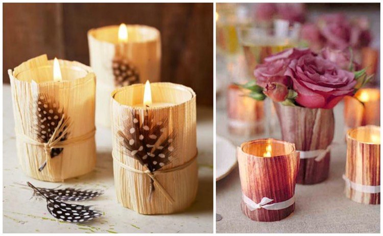 tinker-majs-på-kolven-blad-värmeljus-dekoration-bord