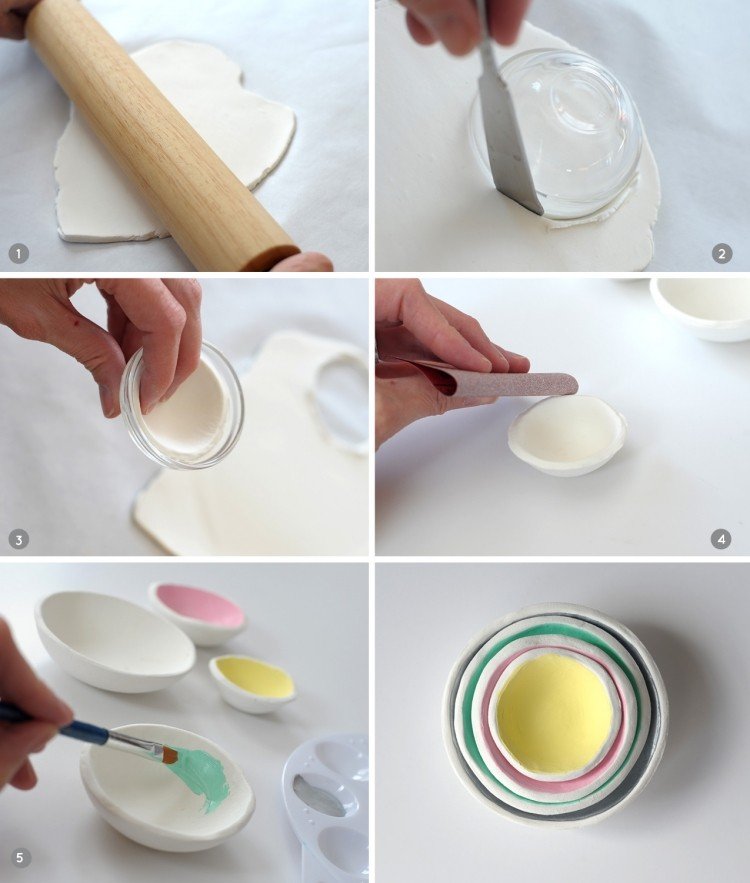 pyssla-modellera-lera-göra-instruktioner-vita-skålar-liten-skål-diy