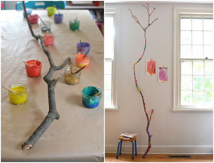 Gör DIY -dekorationer från grenar med barn under våren
