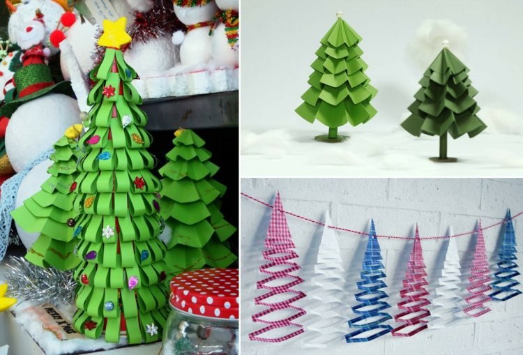 pyssla med papper för julgran träd kransfigurer instruktioner idéer