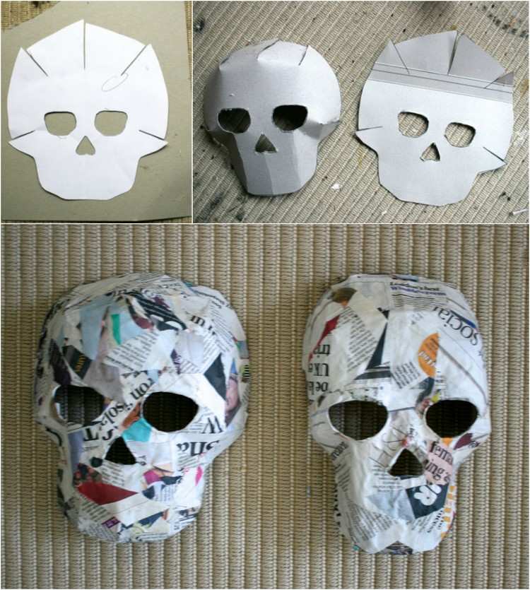 tinker-papper mache-masker-halloween-skalle-mall-tidningspapper