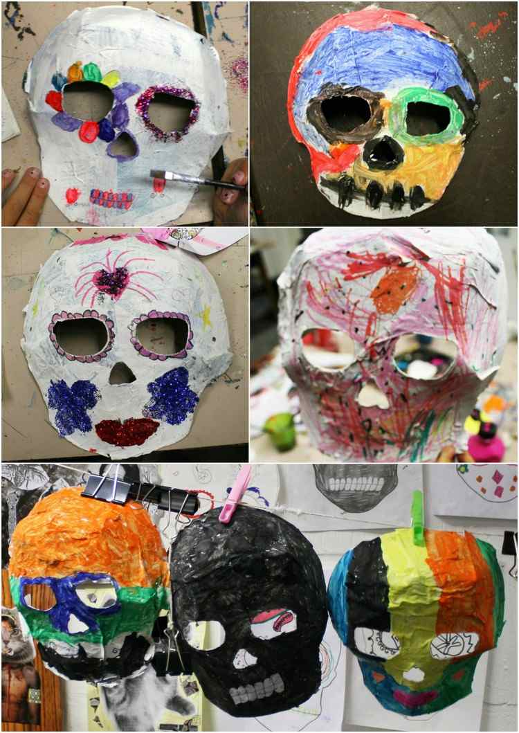 tinker-papper mache-barn-masker-skalle-halloween-dekorera