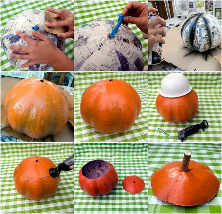 tinker-paper mache-pumpkin-balloon-paint-cover-cut-out